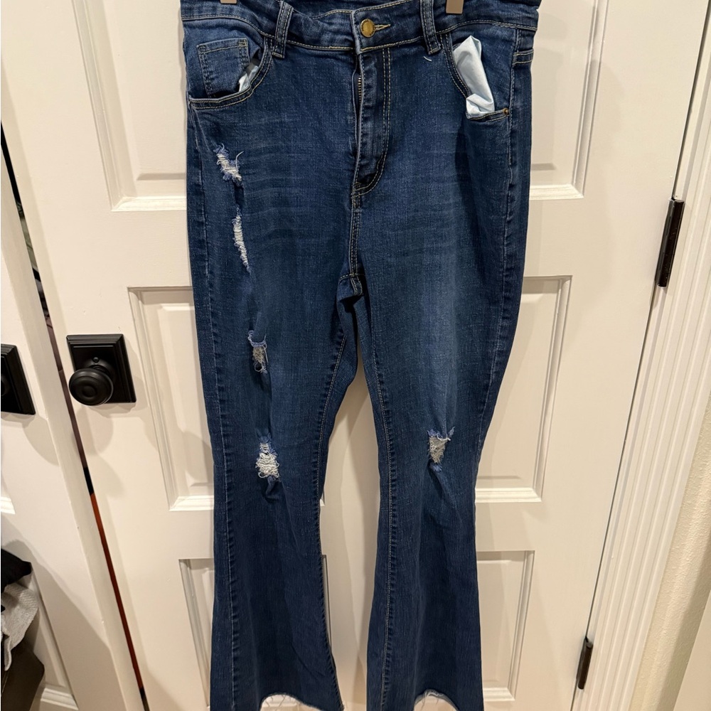 Amazon Distressed Blue Flare Jeans